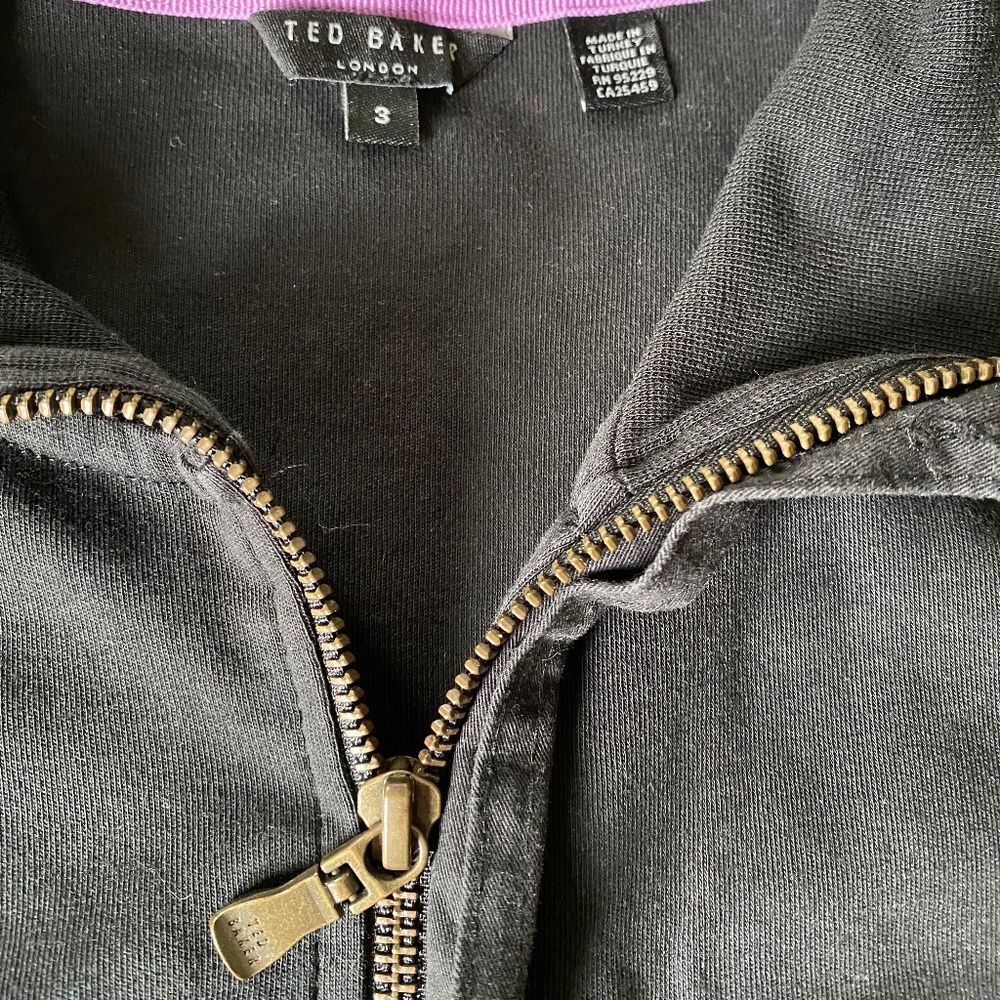 TED BAKER Mens full zip sweater distressed black with pockets size 3